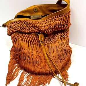 Cleobella Leather Macrame Fringe Bucket Bag/ Rare hard to find Authentic